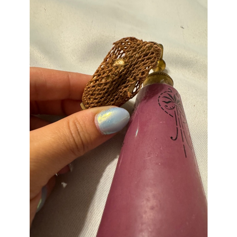 Vintage Perfume Bottle Pink Black Design Gold Top - Picture 3 of 4